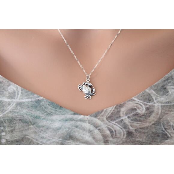 Sterling Silver Crab Necklace, Silver Crab Charm Necklace, Crab Charm Necklace - Picture 2 of 3